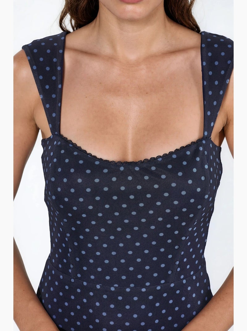 Robe courte à col en forme de cœur et à pois hiccup Bleu marine - Kiabi