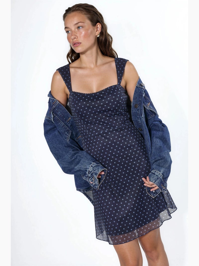 Robe courte à col en forme de cœur et à pois hiccup Bleu marine - Kiabi