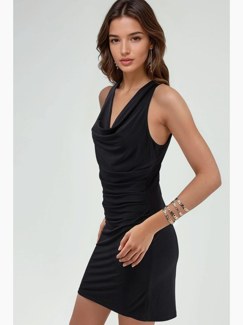 Robe courte à col en u hiccup Noir - Kiabi