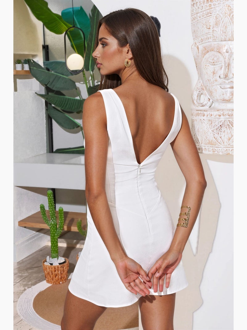 Robe courte à col en v hiccup Blanc cassé - Kiabi