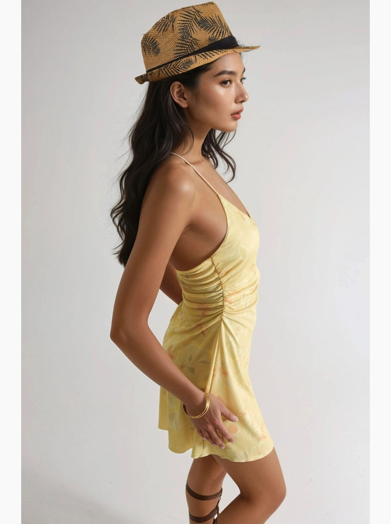 Robe courte à col halter à motifs hiccup Ambre - Kiabi