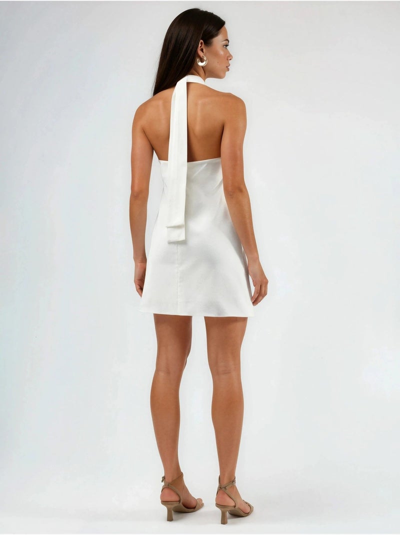 Robe courte à col halter et fermeture boutonnée Blanc - Kiabi