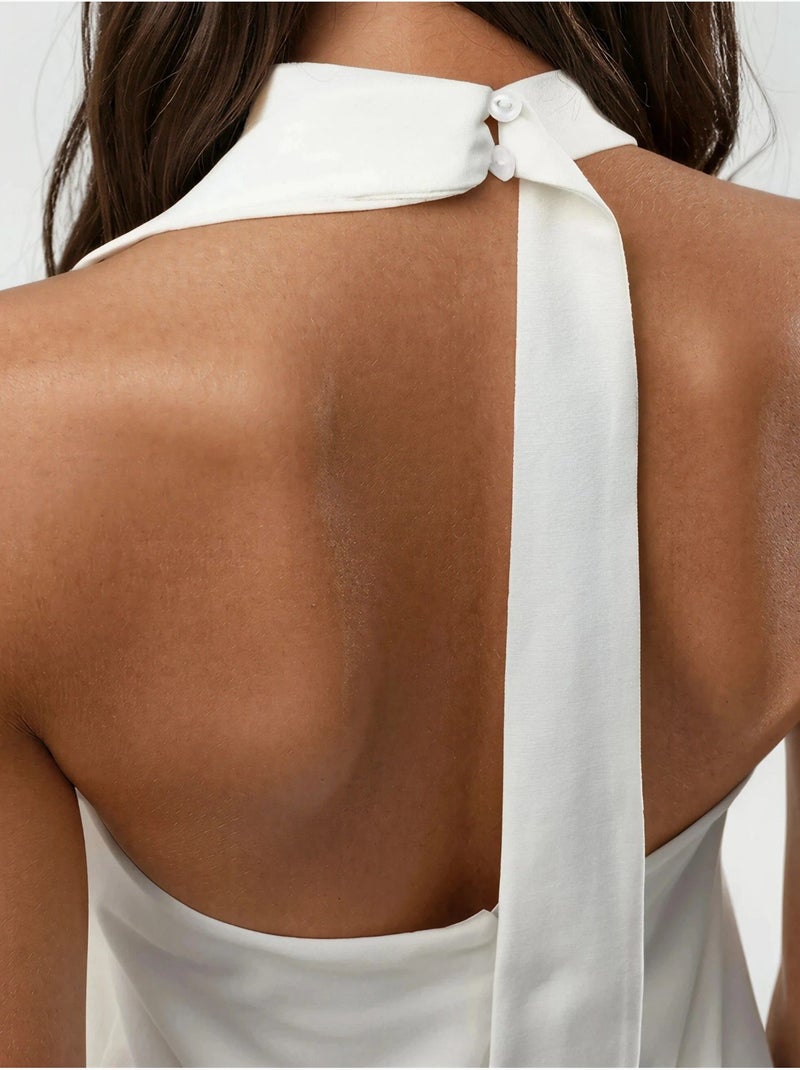 Robe courte à col halter et fermeture boutonnée Blanc - Kiabi