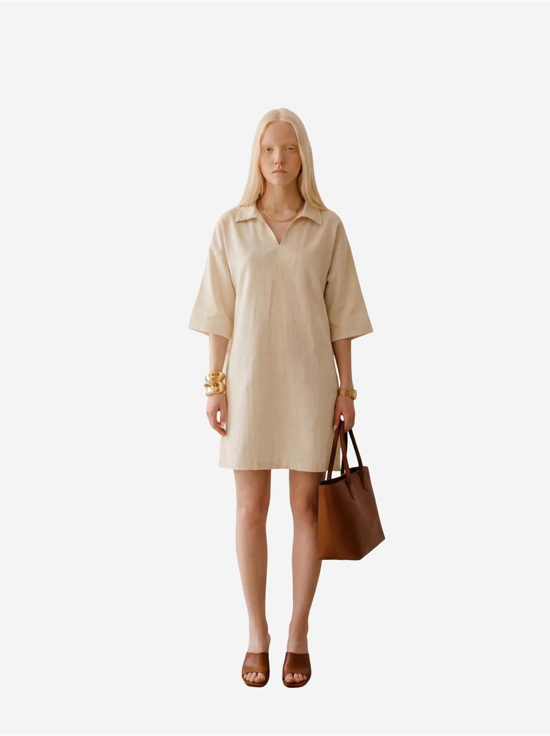Robe courte à col polo et manches trois-quarts my fashion Beige argile - Kiabi