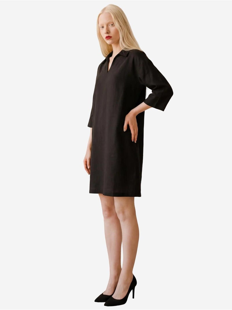 Robe courte à col polo et manches trois-quarts my fashion Noir - Kiabi