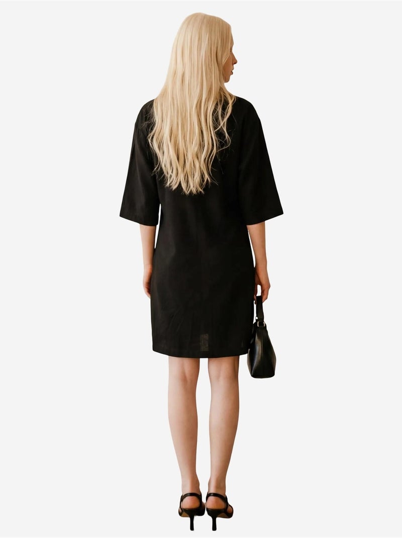 Robe courte à col polo et manches trois-quarts my fashion Noir - Kiabi