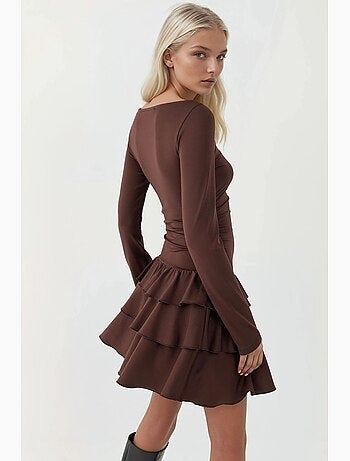Robe courte à col rond et volants hiccup