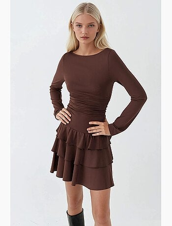 Robe courte à col rond et volants hiccup