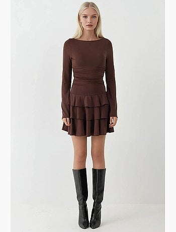 Robe courte à col rond et volants hiccup