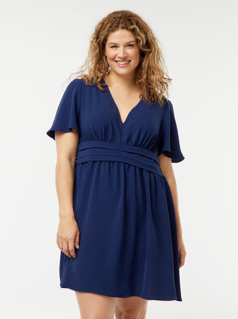 Robe courte à col V et avec manches forme papillon Bleu - Kiabi