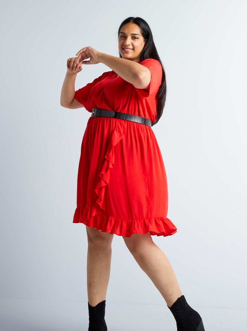 Robe courte à col V Rouge - Kiabi