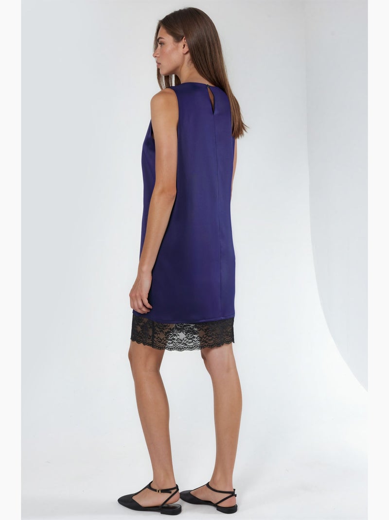 Robe courte à encolure bateau et détails en dentelle hiccup Bleu marine - Kiabi