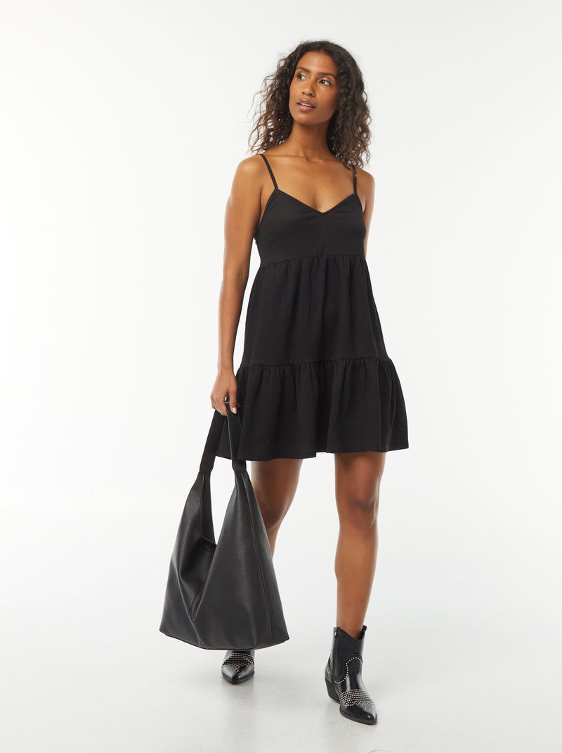 Robe courte à étages avec bretelles Noir - Kiabi