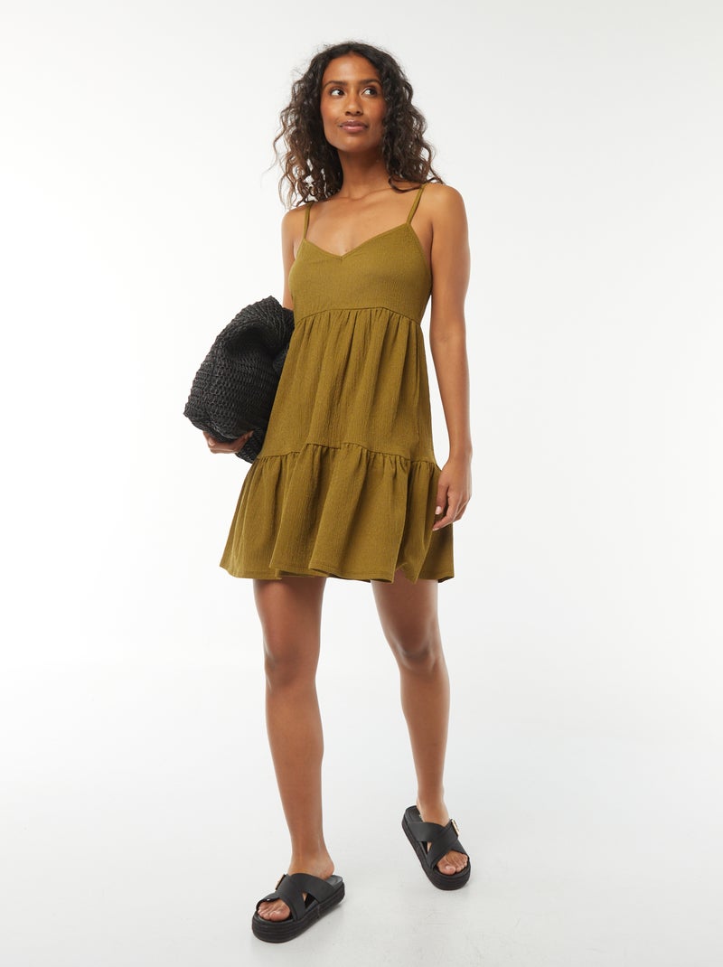 Robe courte à étages avec bretelles Vert - Kiabi