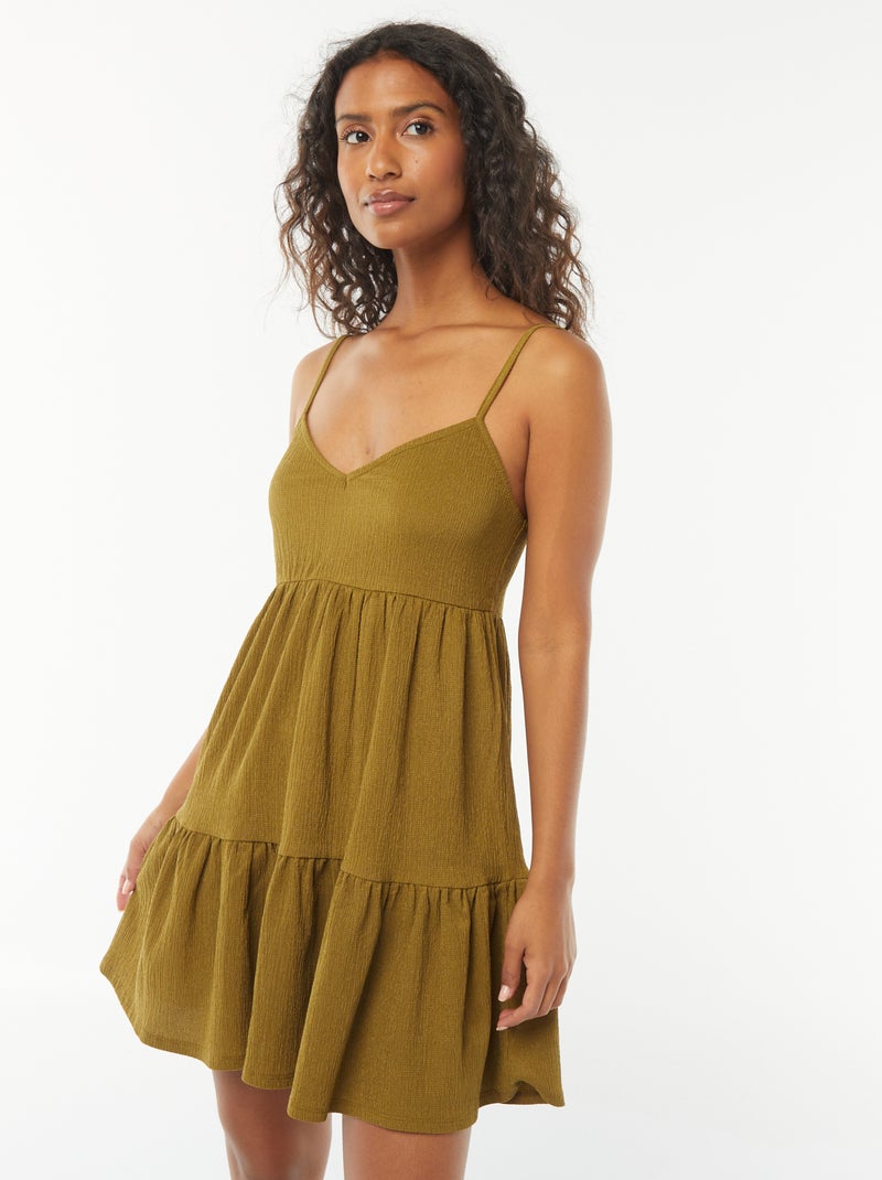 Robe courte à étages avec bretelles Vert - Kiabi