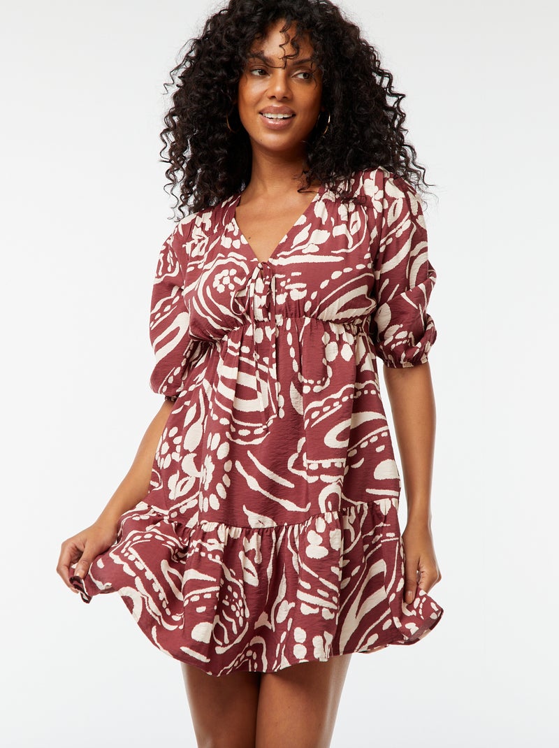 Robe courte à manches 3/4 et à motif Rouge - Kiabi