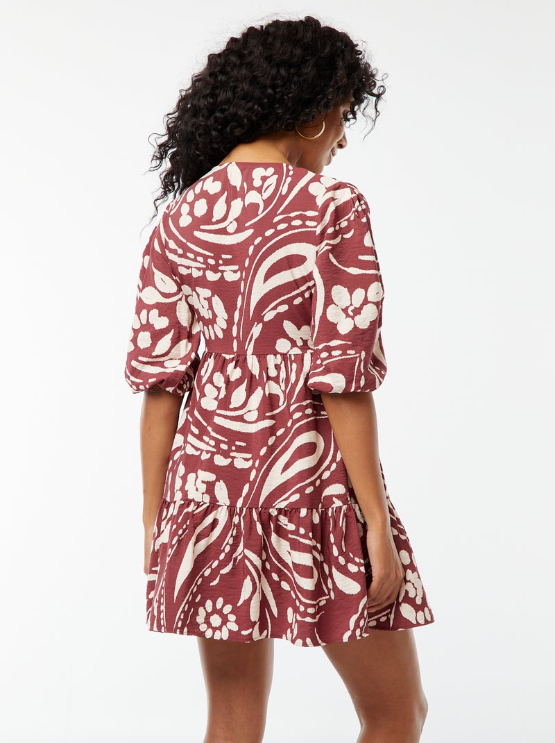 Robe courte à manches 3/4 et à motif Rouge - Kiabi