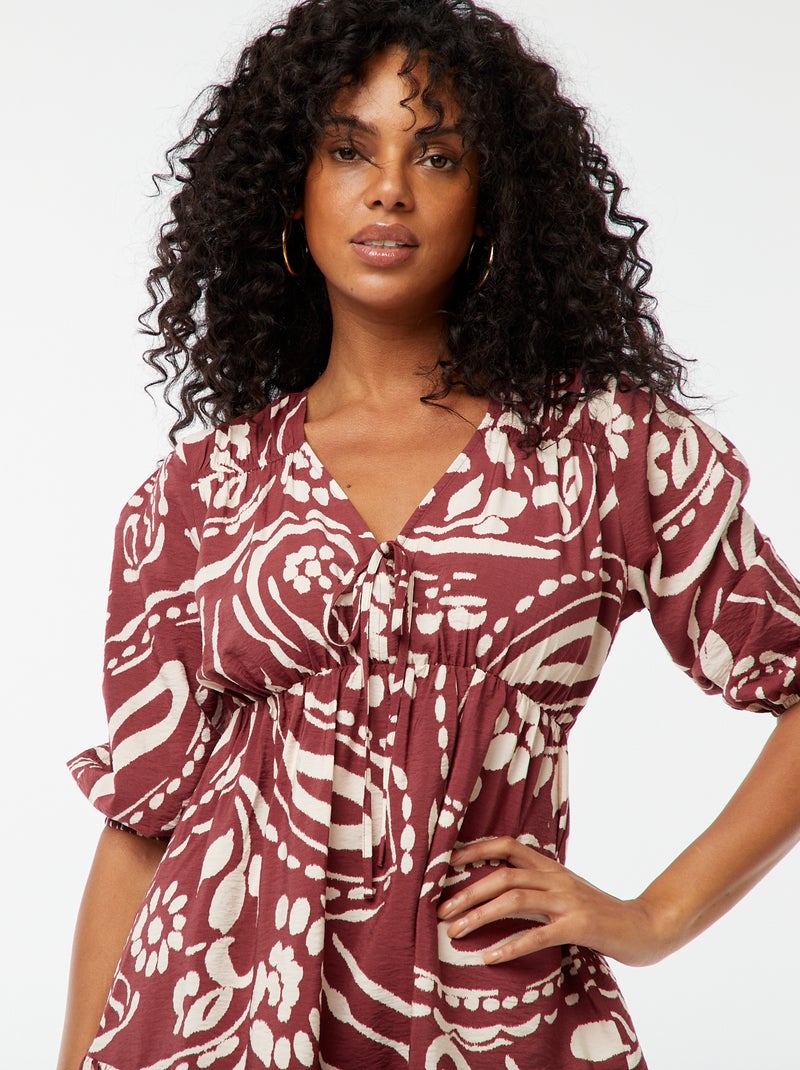 Robe courte à manches 3/4 et à motif Rouge - Kiabi