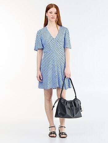 Robe courte à manches courtes avec motif à pois