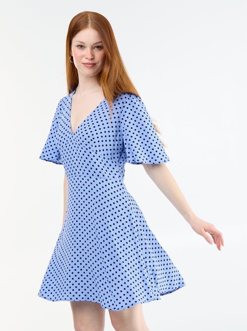 Robe courte à manches courtes avec motif à pois - Kiabi