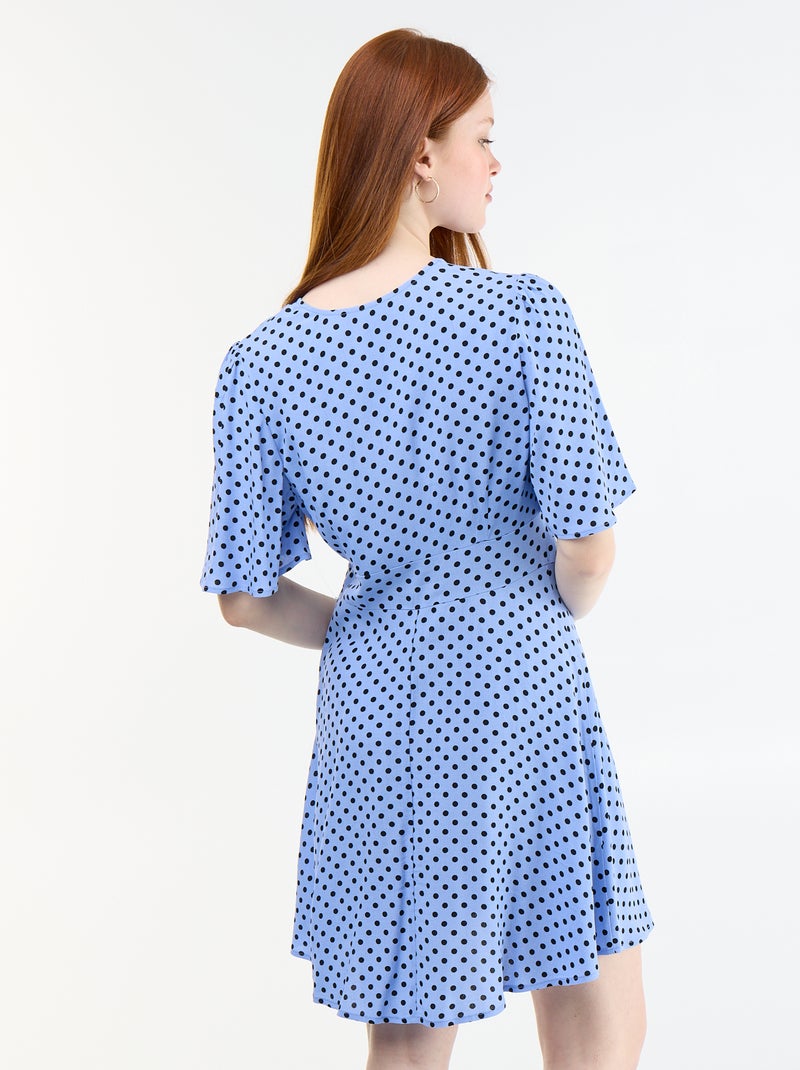 Robe courte à manches courtes avec motif à pois Bleu - Kiabi