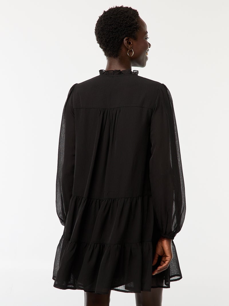 Robe courte à manches longues avec base et col volantés Noir - Kiabi