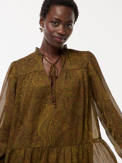 Robe courte à manches longues avec base et col volantés - Kiabi