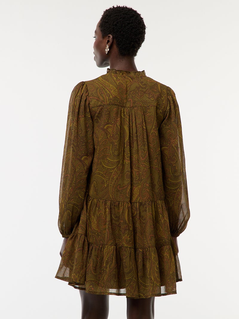 Robe courte à manches longues avec base et col volantés Vert - Kiabi