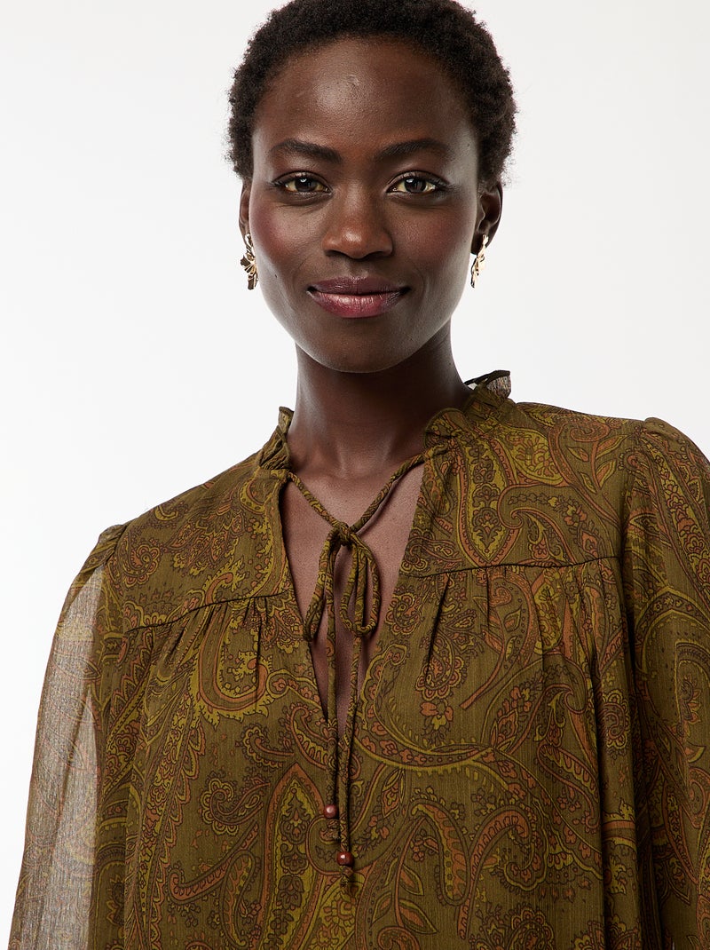 Robe courte à manches longues avec base et col volantés Vert - Kiabi