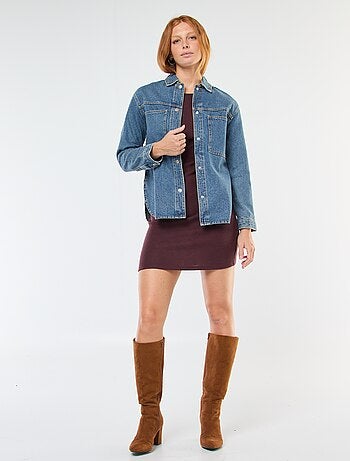Robe courte à manches longues en maille doudou
