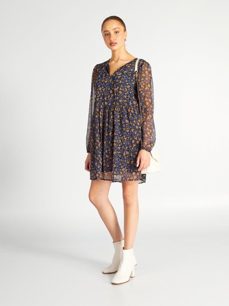 Robe courte à manches longues 'JDY' bleu/jaune - Kiabi