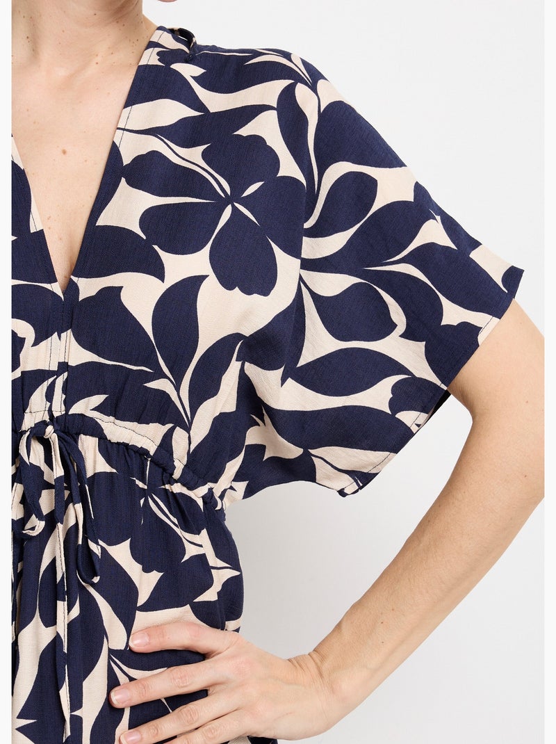 Robe courte à motif, col V devant et dos - AFIBEL Marine/Ecru - Kiabi