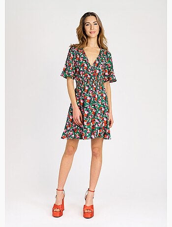 Robe courte à motifs taille élastiquée - AFIBEL