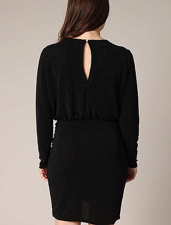 Robe courte à paillettes manches longues et taille froncée 'Deeluxe'