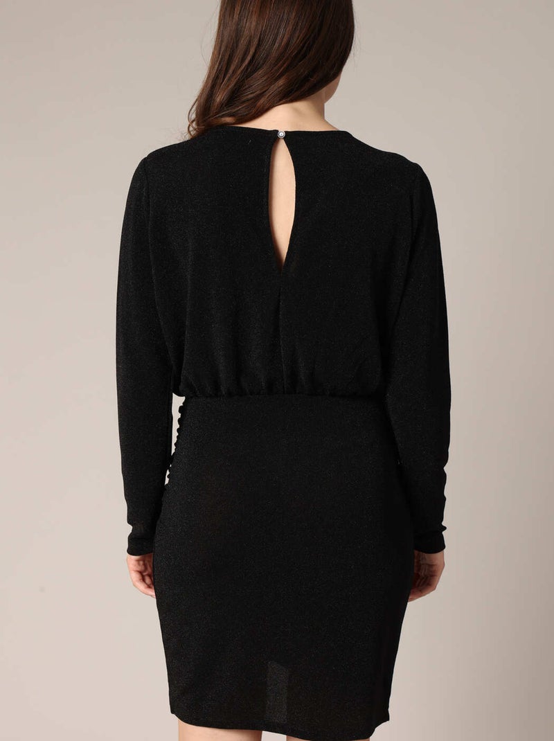 Robe courte à paillettes manches longues et taille froncée 'Deeluxe' Noir - Kiabi