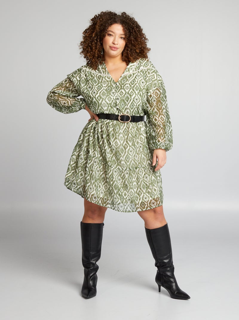 Robe courte à plumetis KAKI - Kiabi