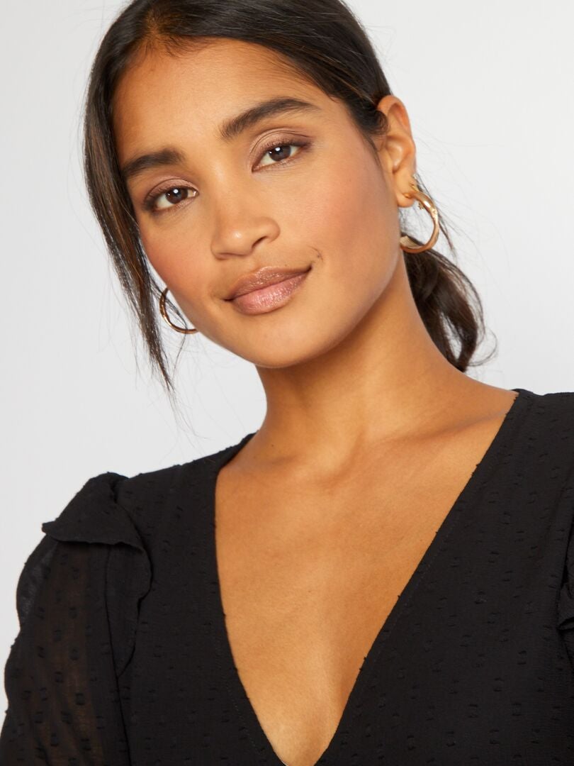 Robe courte à plumetis noir - Kiabi