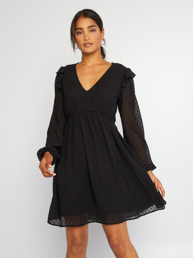 Robe courte à plumetis noir - Kiabi