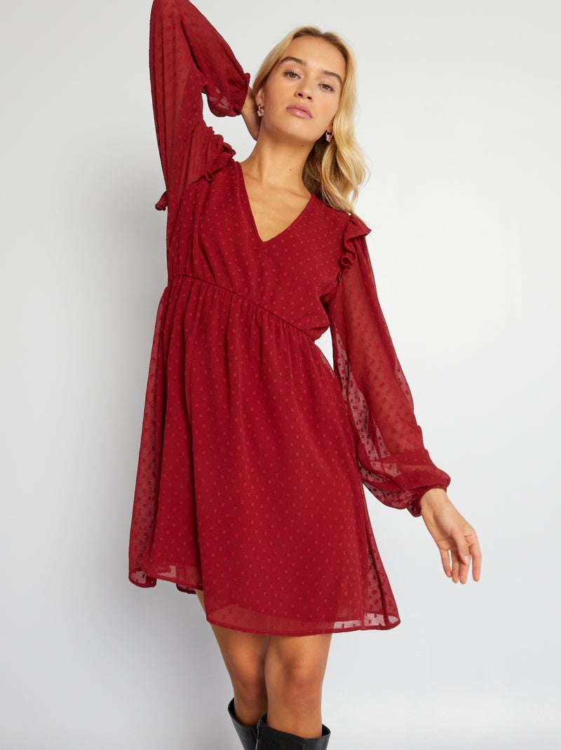 Robe courte à plumetis Rouge - Kiabi