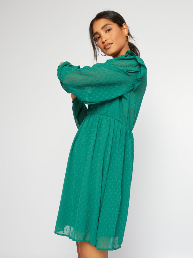 Robe courte à plumetis Vert - Kiabi