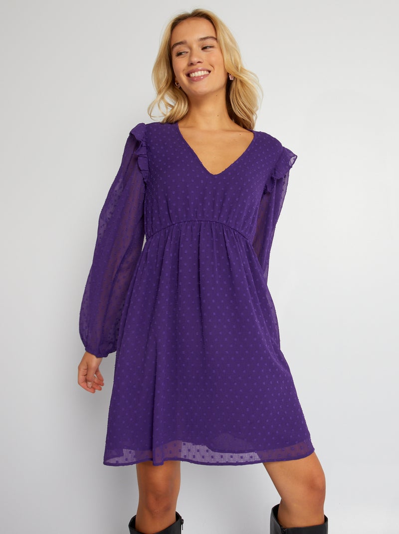 Robe courte à plumetis Violet - Kiabi