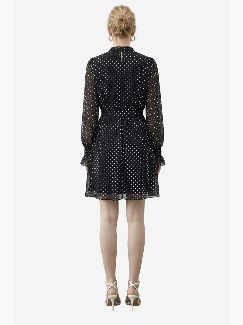 Robe courte à pois , col roulé court et ceinture lucci Noir - Kiabi
