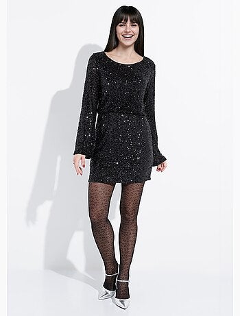 Robe courte à sequins manches évasées - AFIBEL