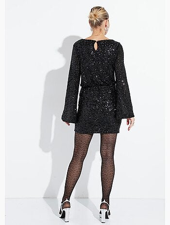 Robe courte à sequins manches évasées - AFIBEL