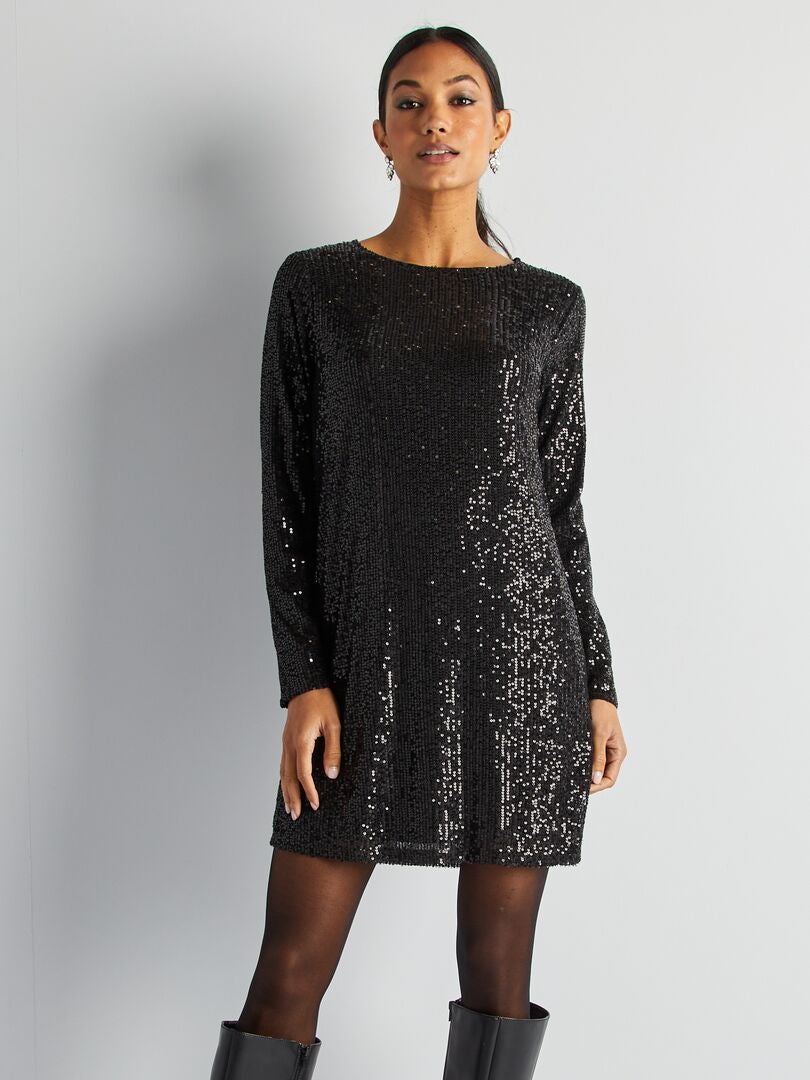 Robe courte à sequins Noir - Kiabi