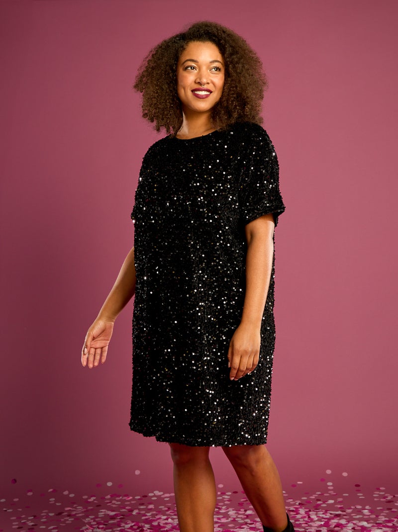 Robe courte à sequins Noir - Kiabi