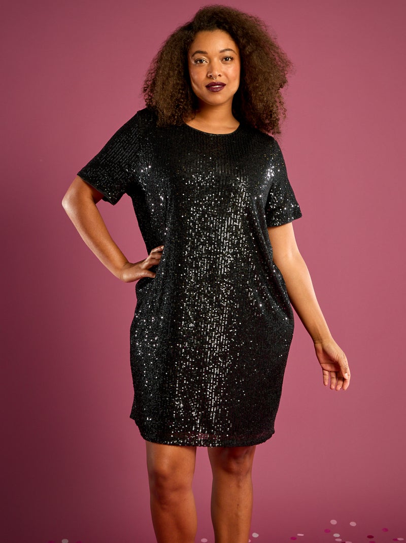 Robe courte à sequins Noir - Kiabi