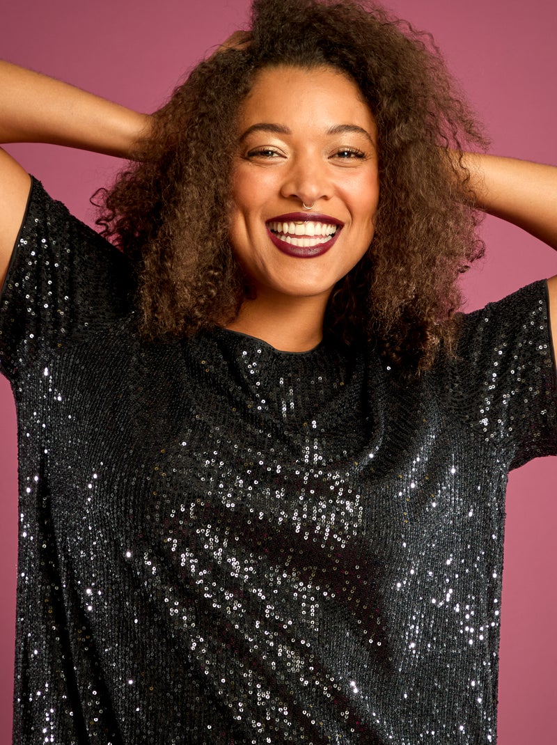 Robe courte à sequins Noir - Kiabi