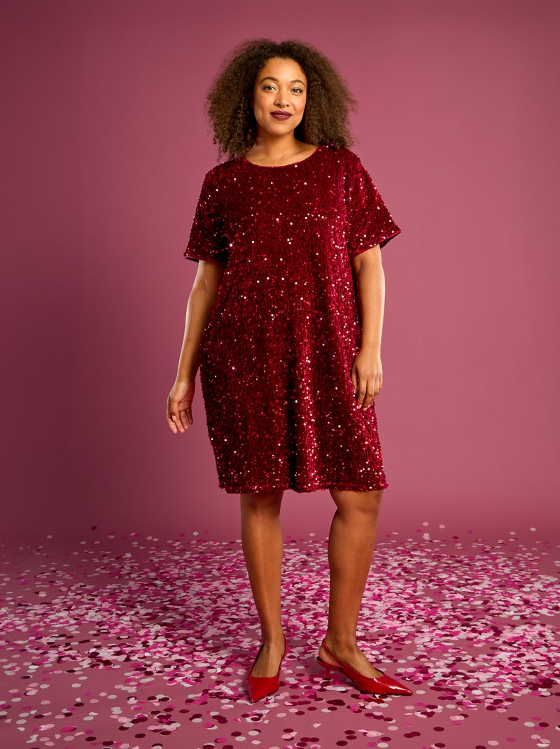 Robe courte à sequins Rouge Grandes tailles Femme