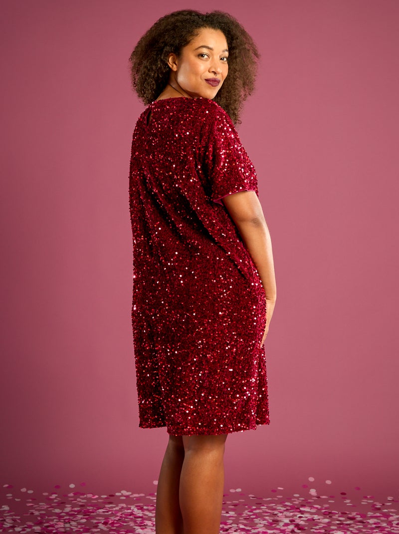 Robe courte à sequins Rouge - Kiabi